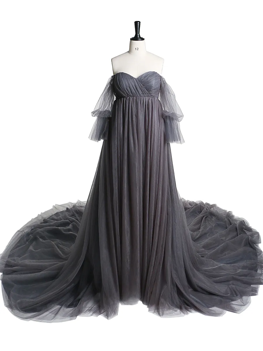 1M Train Big Skirt Tulle Maternity Dress for Photo Shoot /Baby Shower