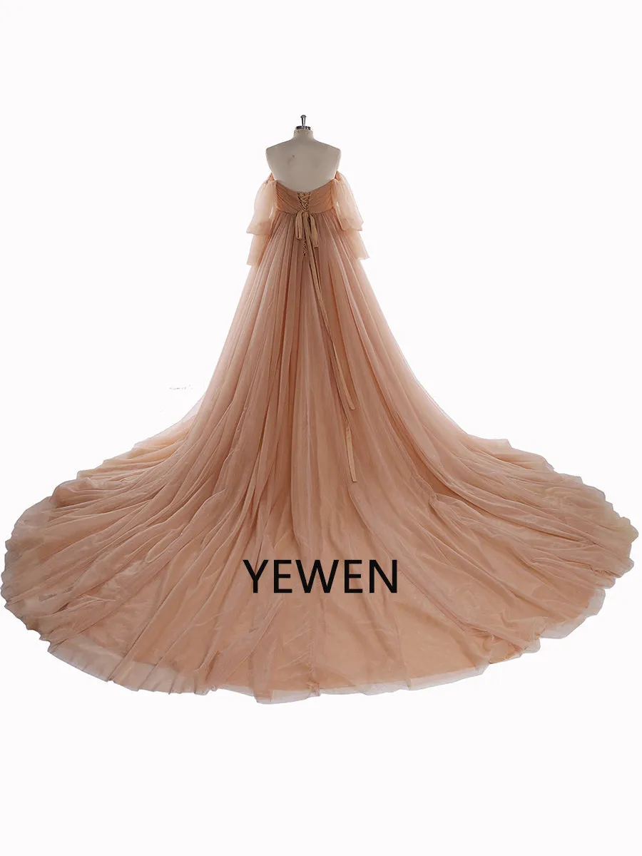 1M Train Big Skirt Tulle Maternity Dress for Photo Shoot /Baby Shower