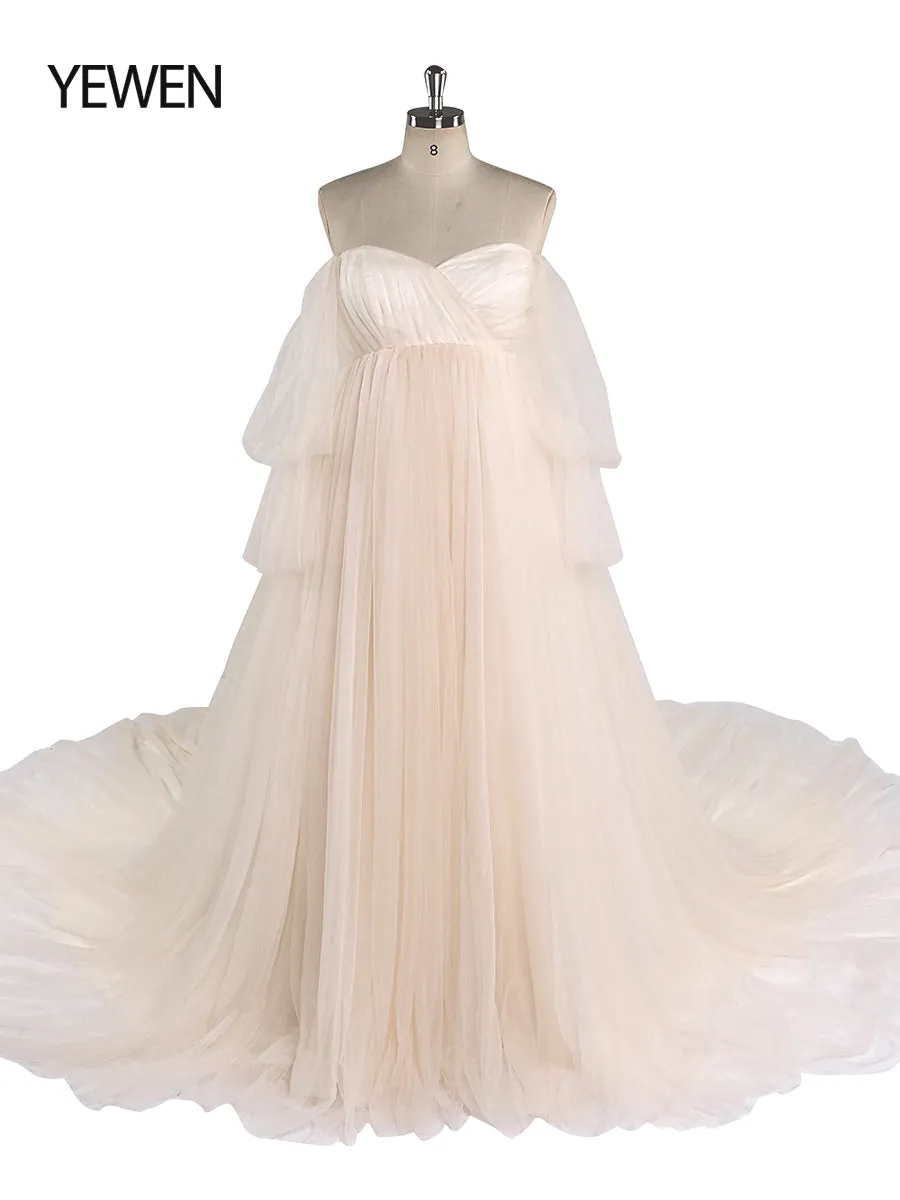 1M Train Big Skirt Tulle Maternity Dress for Photo Shoot /Baby Shower