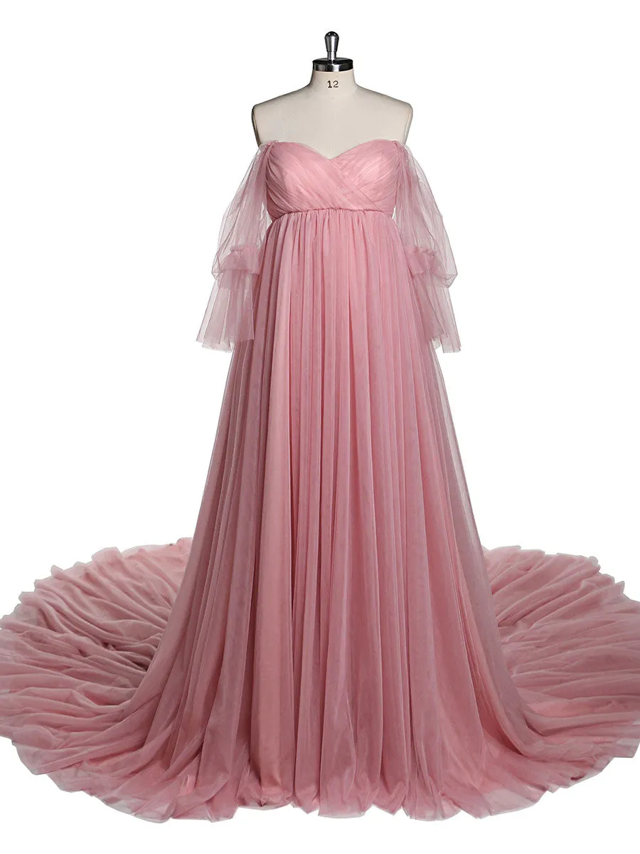 1M Train Big Skirt Tulle Maternity Dress for Photo Shoot /Baby Shower