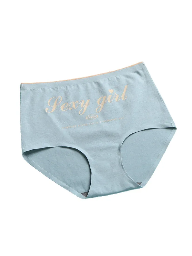 1Pcs Women Letter Print Antibacterial High Waist Cotton Panties