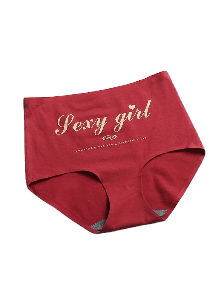 1Pcs Women Letter Print Antibacterial High Waist Cotton Panties