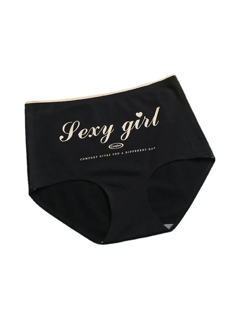 1Pcs Women Letter Print Antibacterial High Waist Cotton Panties