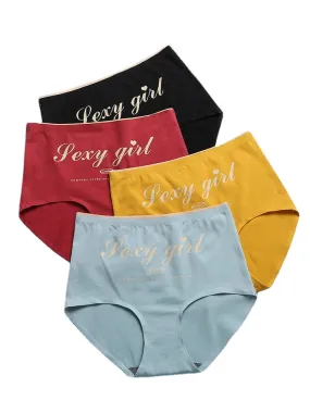 1Pcs Women Letter Print Antibacterial High Waist Cotton Panties