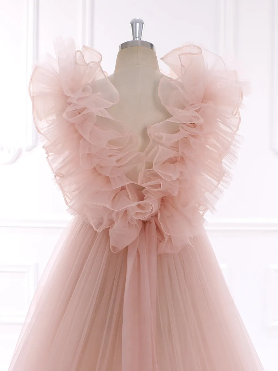 60cm Train Ruffles Tulle with Organza Wedding Dress Photo Shoot Dress YW230920-1