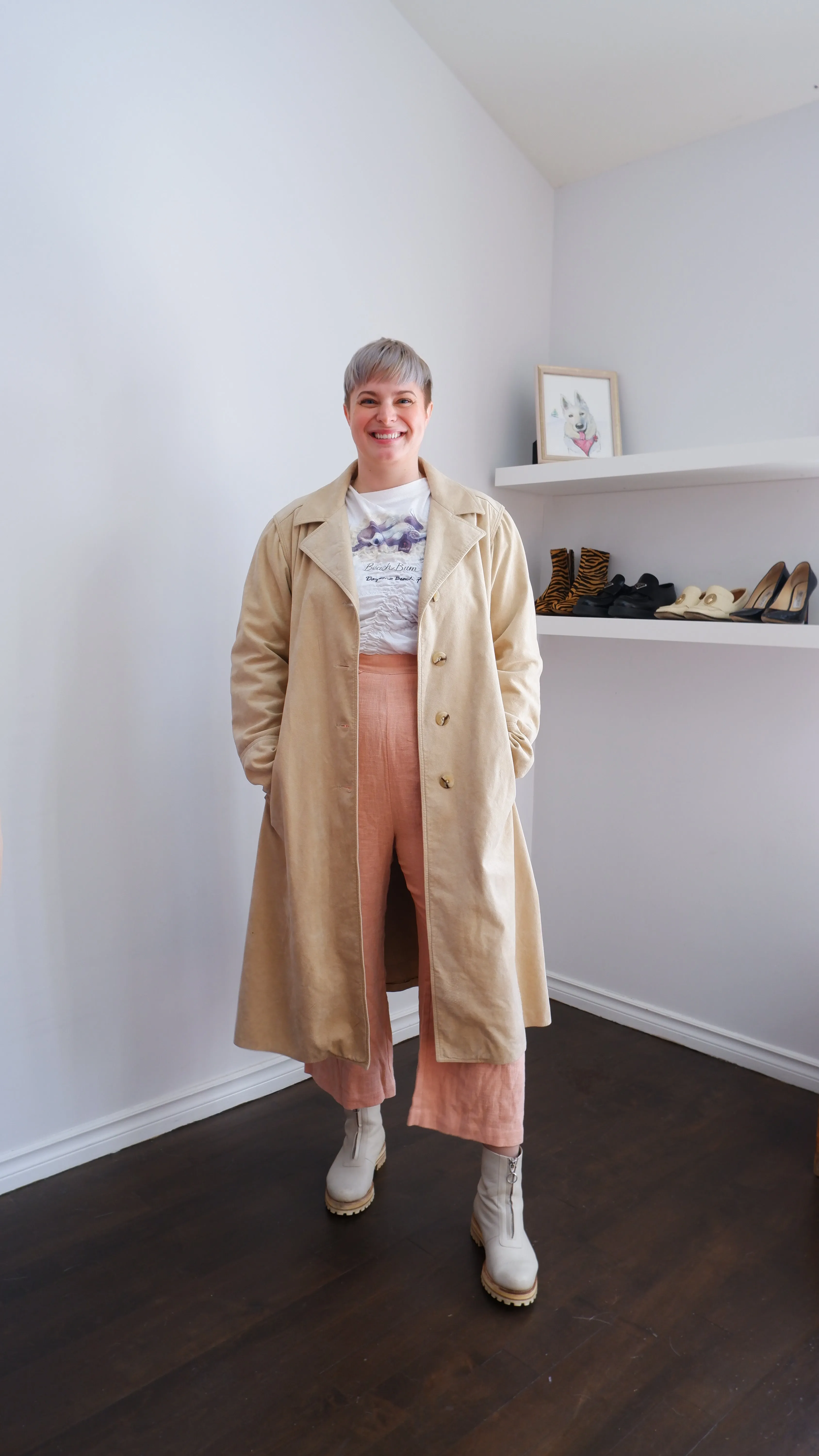 70s Warm Beige Belted Microsuede Trenchcoat - XL