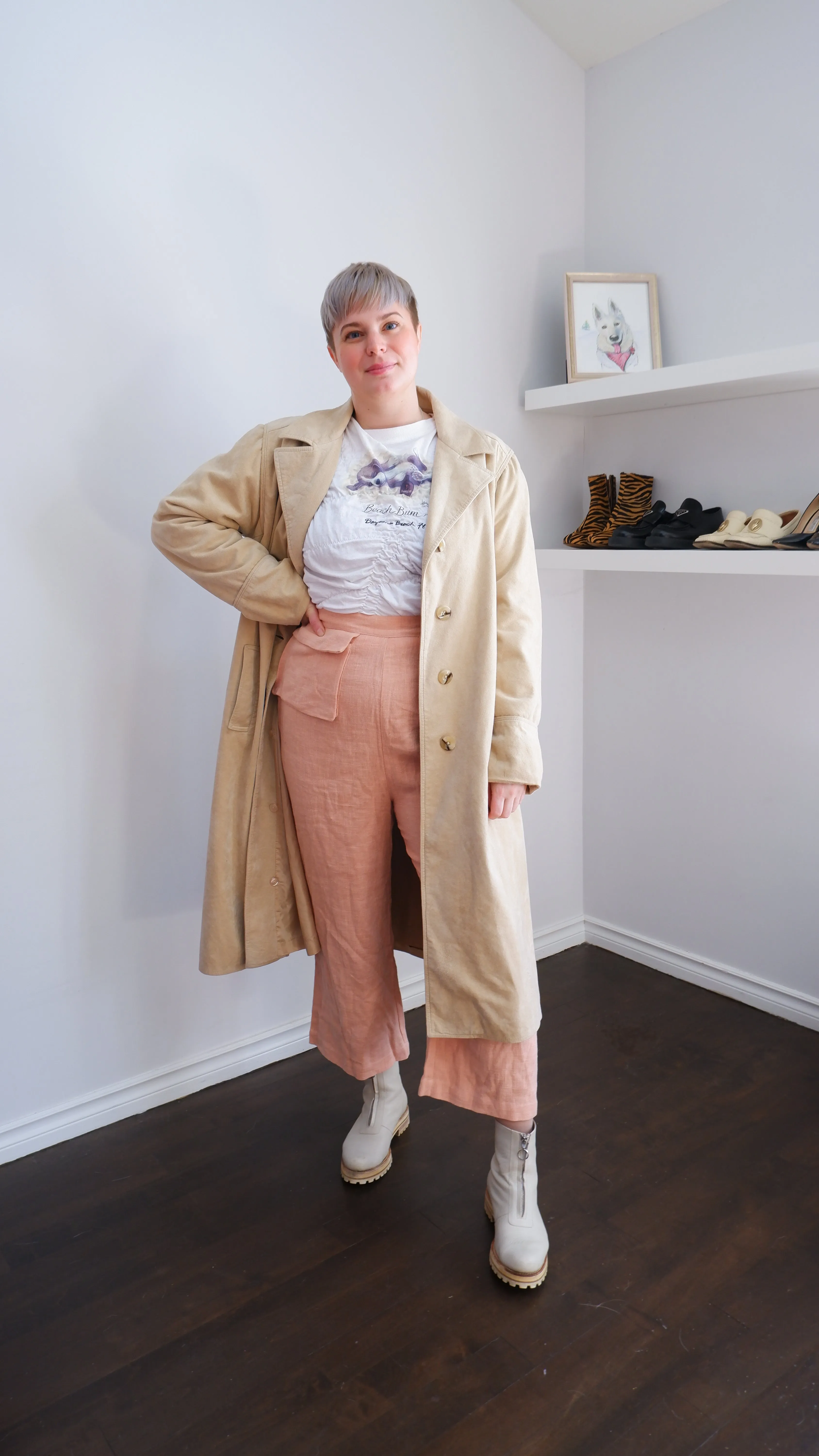 70s Warm Beige Belted Microsuede Trenchcoat - XL