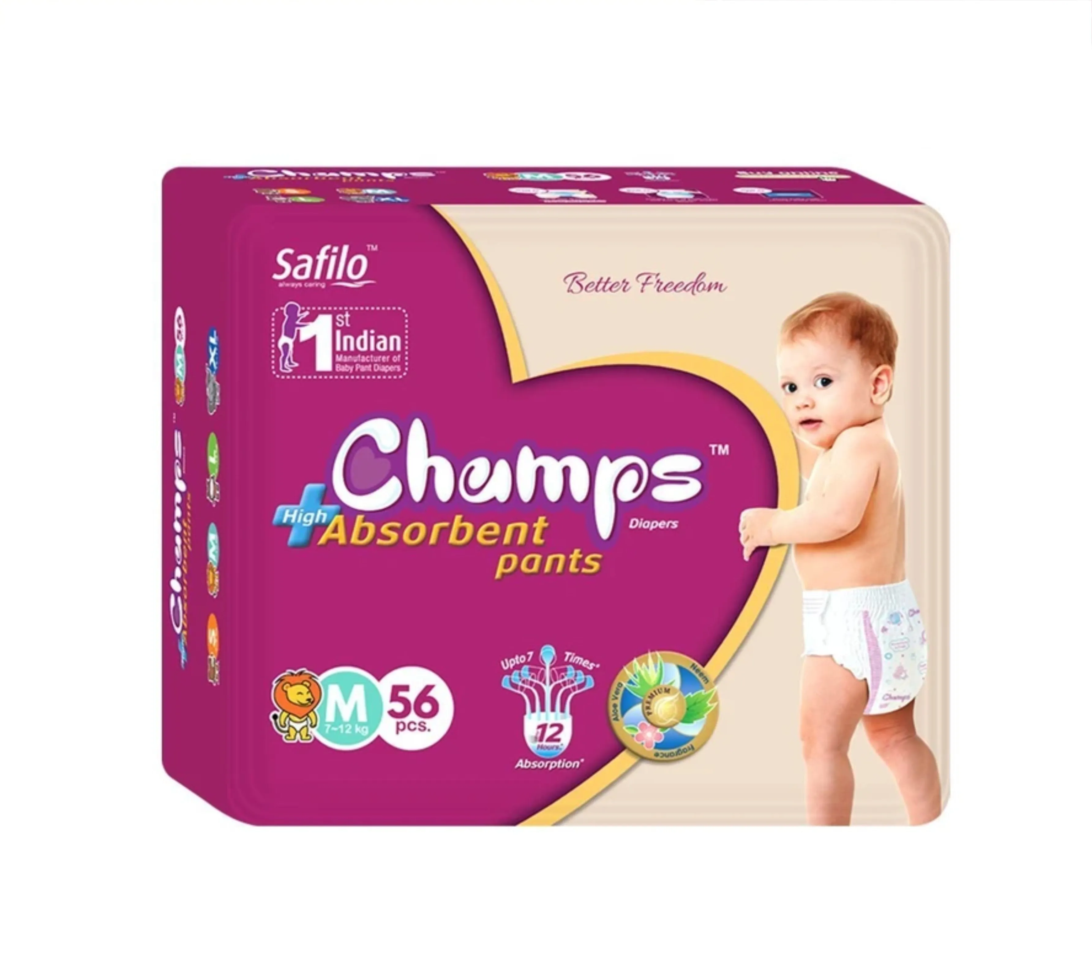 953 Premium Champs High Absorbent Pant Style Diaper Medium Size, 56 Pieces (953_Medium_56)