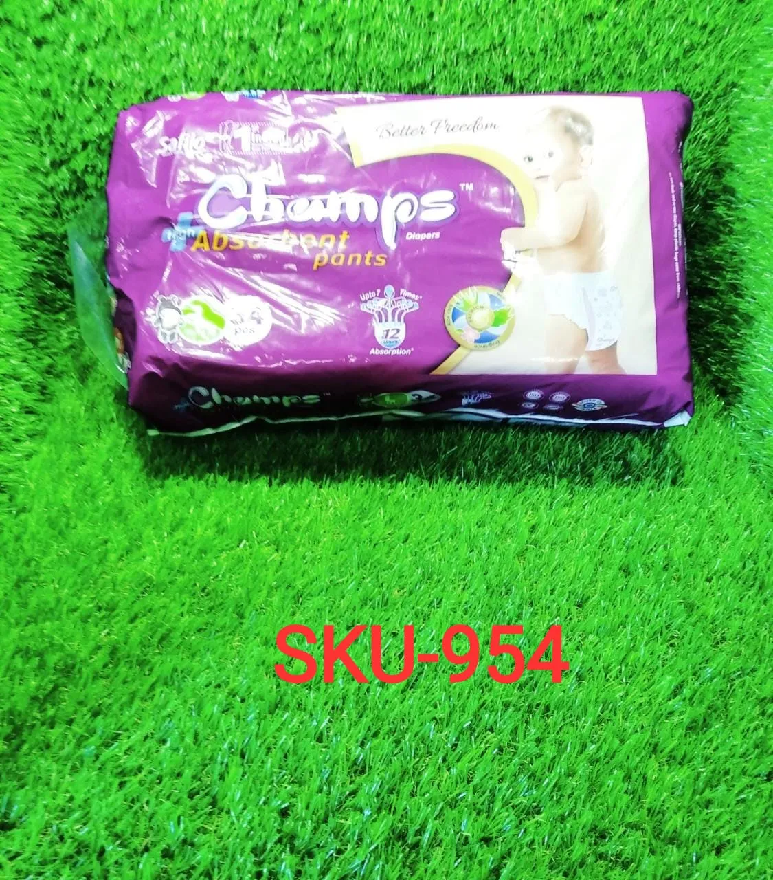 954 Premium Champs High Absorbent Pant Style Diaper Large Size, 34 Pieces (954_Large_34)