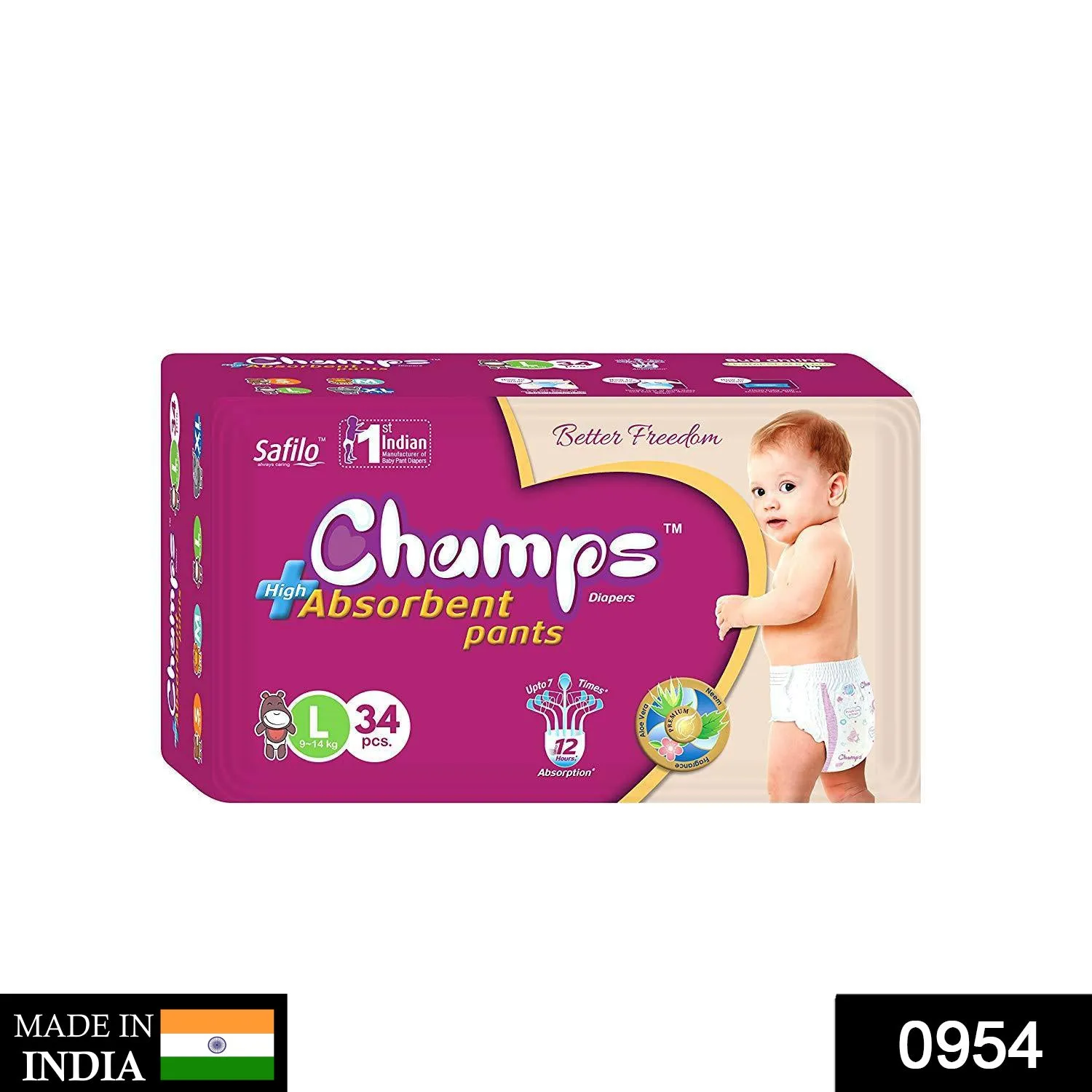 954 Premium Champs High Absorbent Pant Style Diaper Large Size, 34 Pieces (954_Large_34)