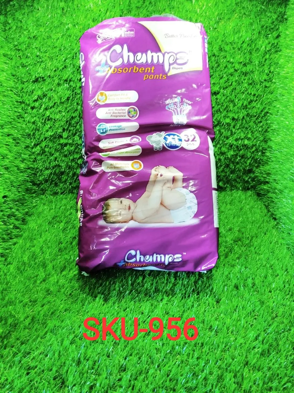 956 Premium Champs High Absorbent Pant Style Diaper Extra Large(XL) Size, 32 Pieces (956_XLar_32)