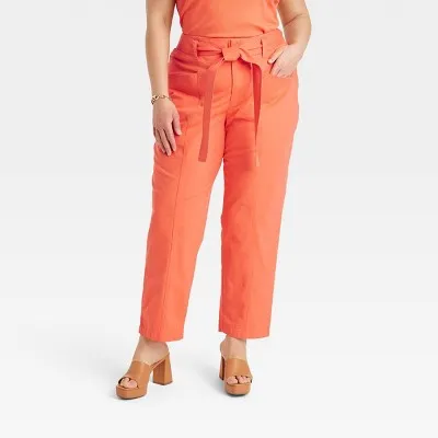 A New Day Women's Tapered Casual High Rise Ankle Length Tie-Front Pants