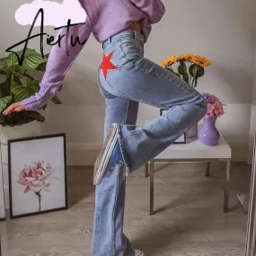 Aiertu  Vintage High Waist Jeans Woman Casual Elegant Long Trousers Ladies High Street Autumn Fashion Denim Pants Capris