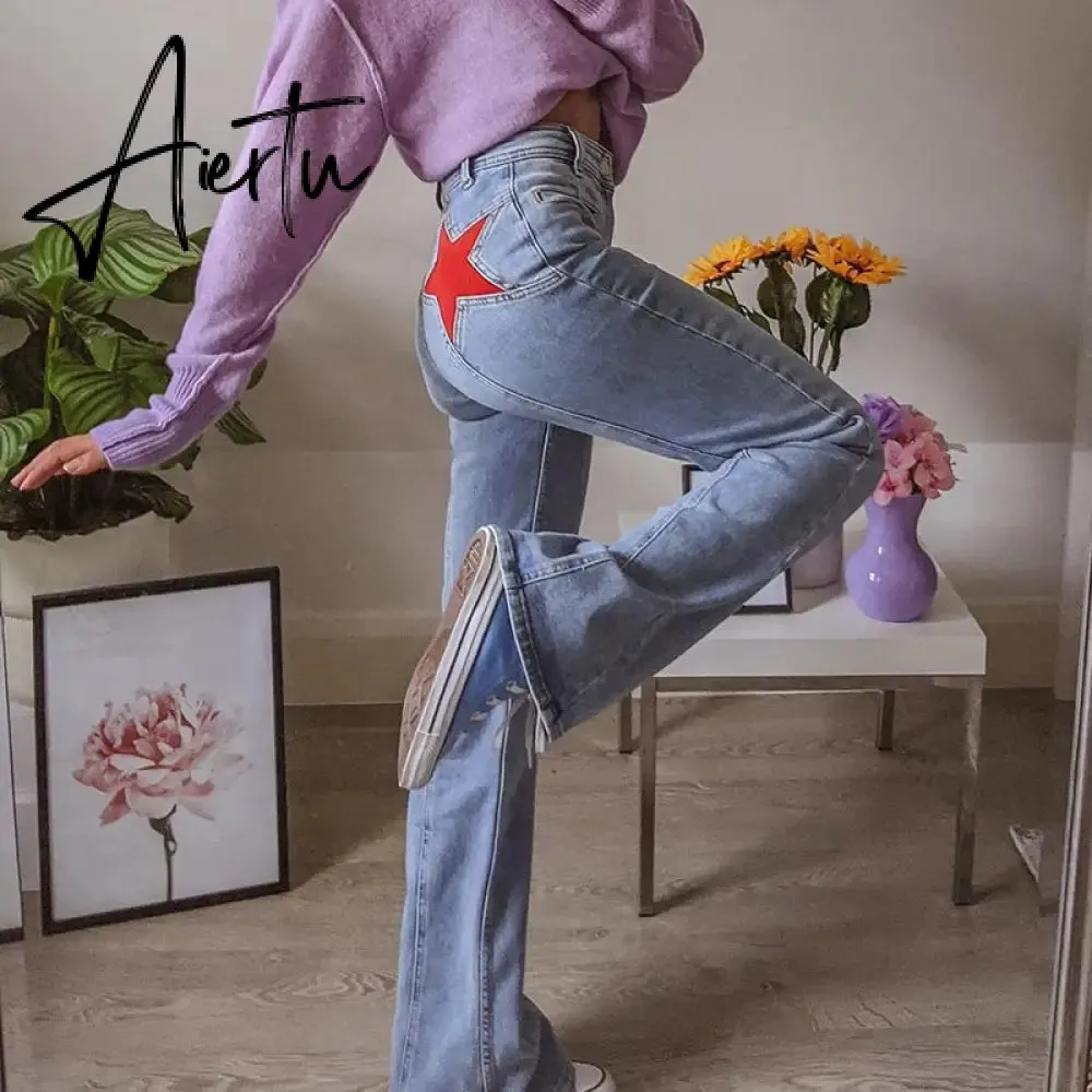 Aiertu  Vintage High Waist Jeans Woman Casual Elegant Long Trousers Ladies High Street Autumn Fashion Denim Pants Capris