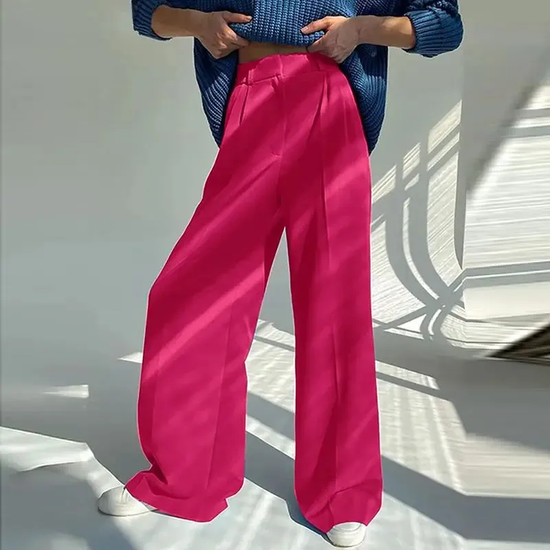 Aiertu Women Wide Leg Pants 2024 Spring Elegant Office Lady Casual Fashion Pantalones High Waist Commuting Solid Color Trousers