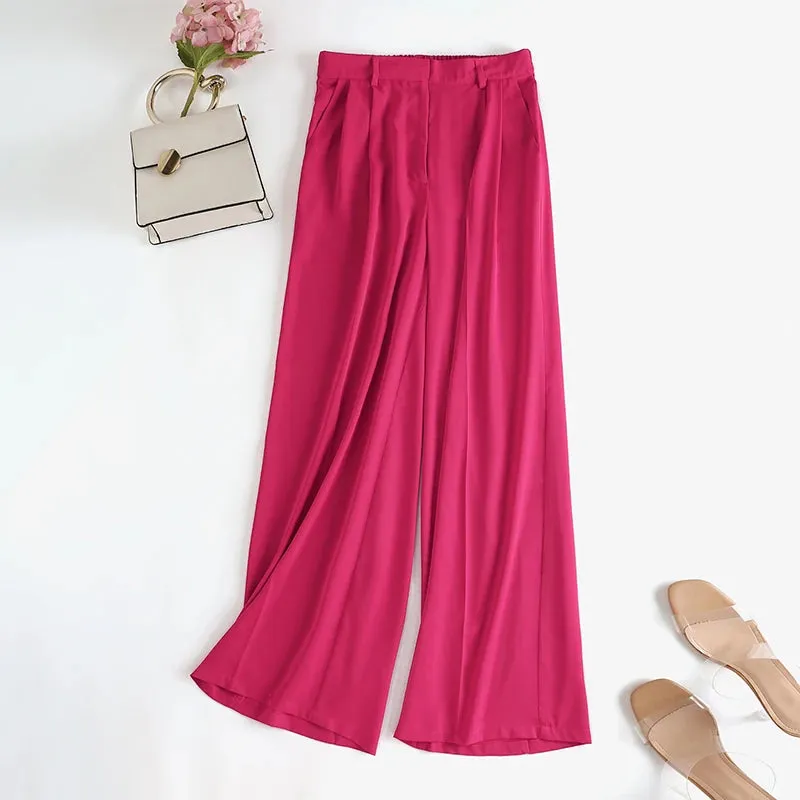 Aiertu Women Wide Leg Pants 2024 Spring Elegant Office Lady Casual Fashion Pantalones High Waist Commuting Solid Color Trousers