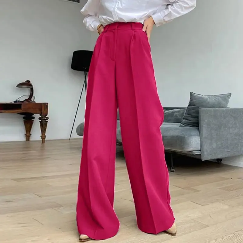 Aiertu Women Wide Leg Pants 2024 Spring Elegant Office Lady Casual Fashion Pantalones High Waist Commuting Solid Color Trousers