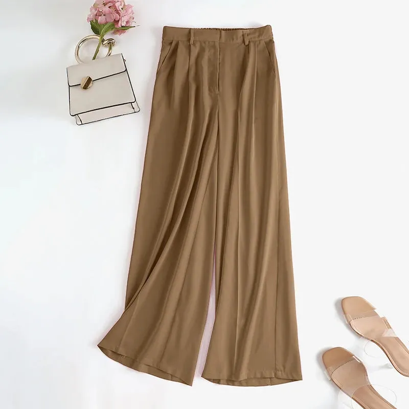 Aiertu Women Wide Leg Pants 2024 Spring Elegant Office Lady Casual Fashion Pantalones High Waist Commuting Solid Color Trousers