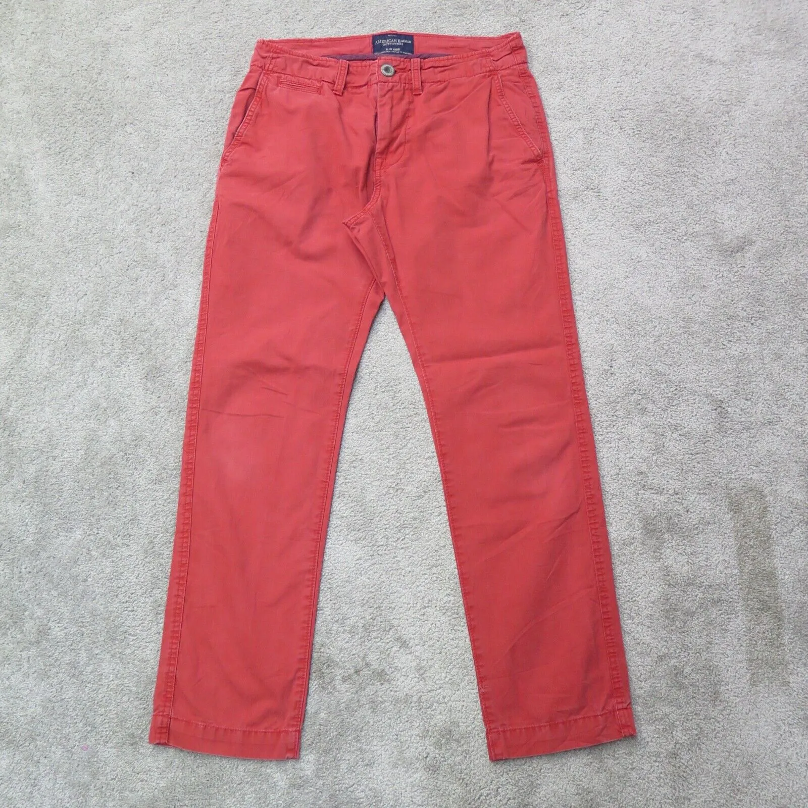 American Eagle Pants Men W31 Red Mid Rise Slim Straight Leg Chino Stretch Casual