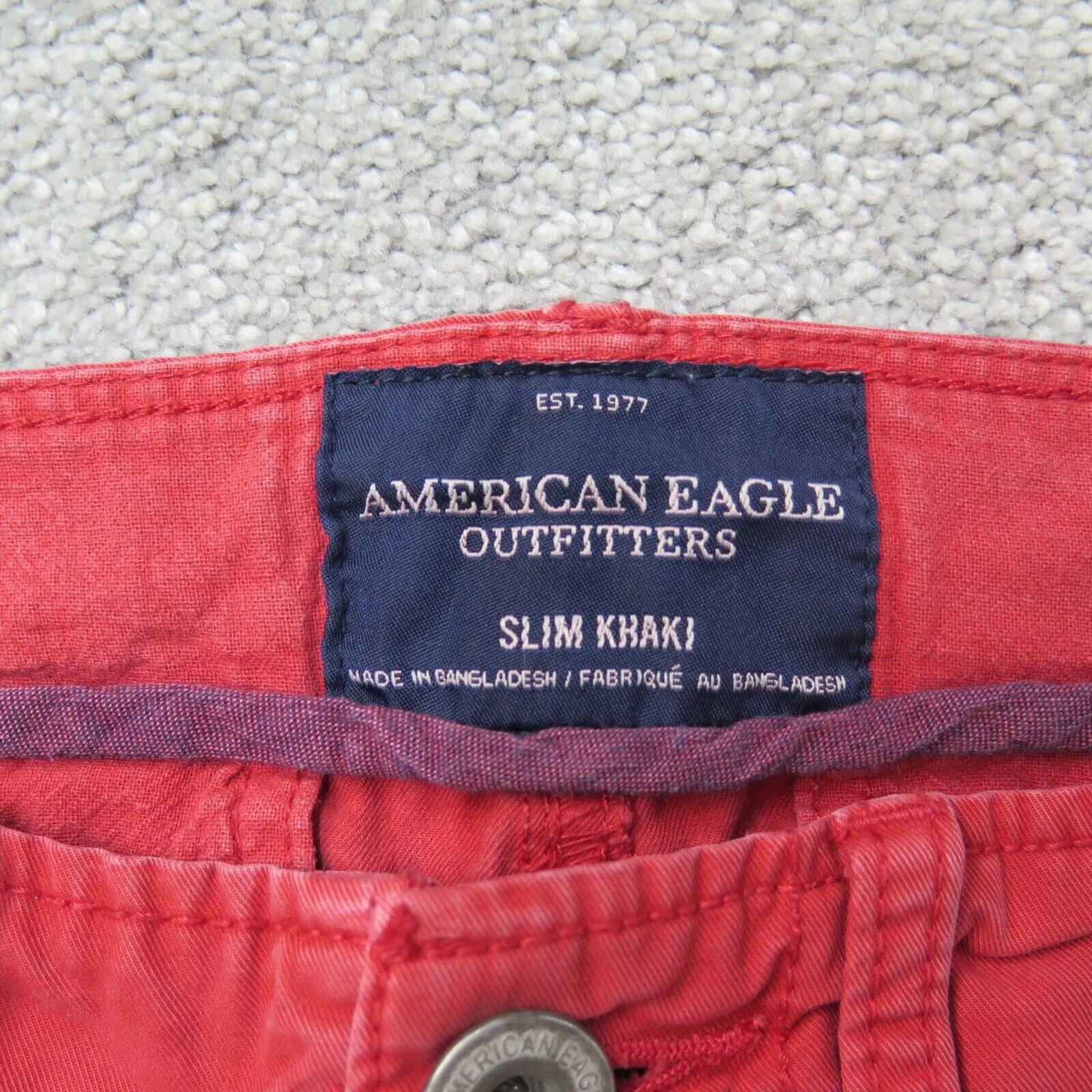 American Eagle Pants Men W31 Red Mid Rise Slim Straight Leg Chino Stretch Casual