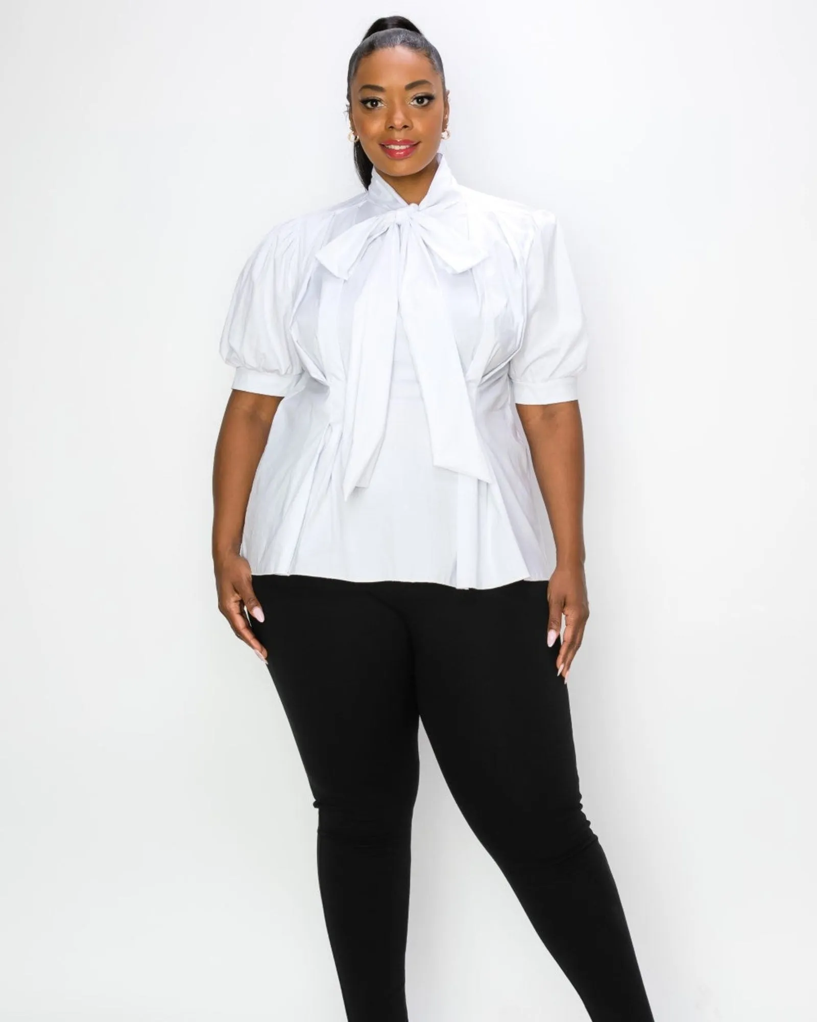 Ashlyn Tie Neck Blouse | White