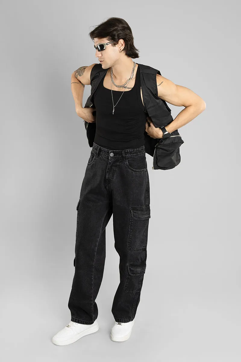 Baggy Fit Cargo Pants for Men (Black)