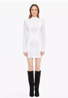 BALMAIN PARIS SHEER KNIT MINI DRESS