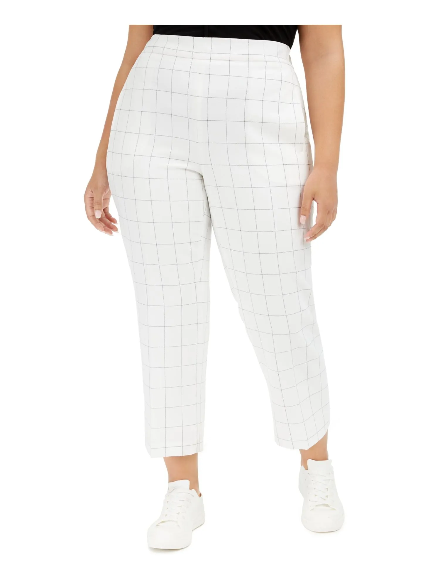 BAR III Womens Pocketed Check High Waist Pants