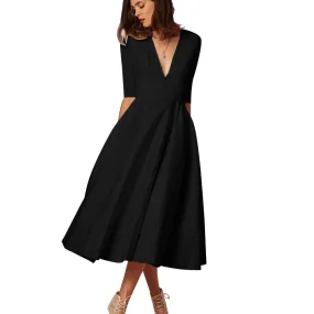 BEFORW High Quality Sexy High Waist Dress Summer Five Sleeves Deep V Female Dress Elegant party Vintage Long Dresses women