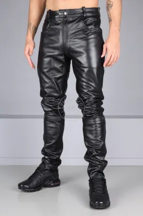 Berlin Black Leather 5 Pocket Pants - Thru Zip