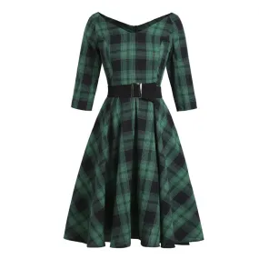 BerriesJam - 2024Plaid Elegant Robe V Neck High Waist Dress