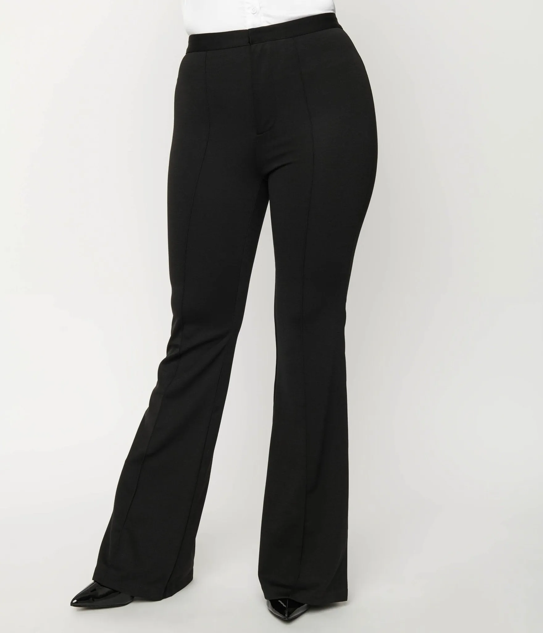 Black Front Pleat Flare Pants