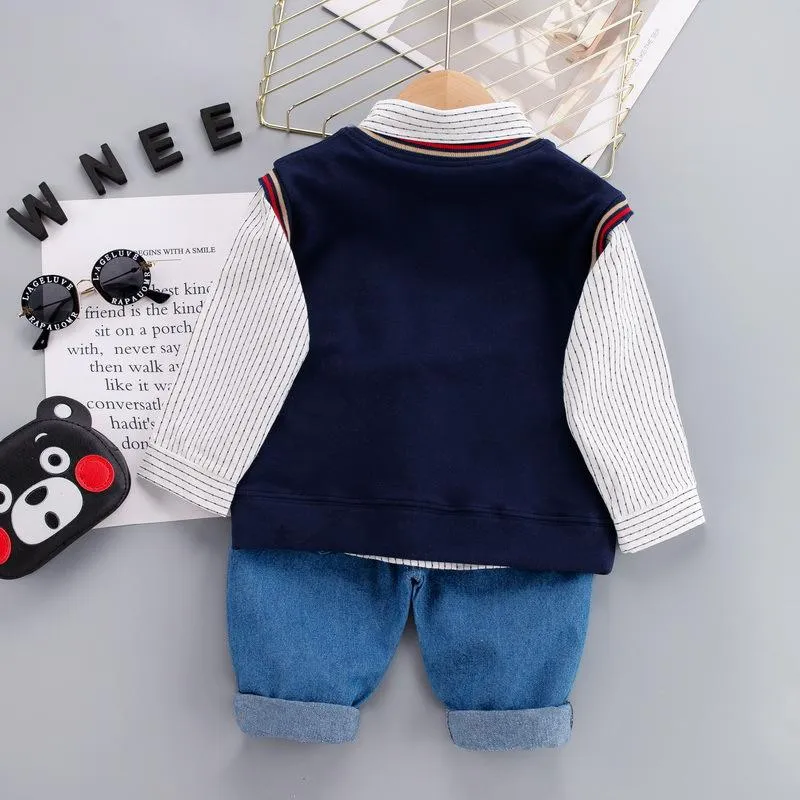 Boys shirt knitted sweater waistcoat vest children's suit set of three