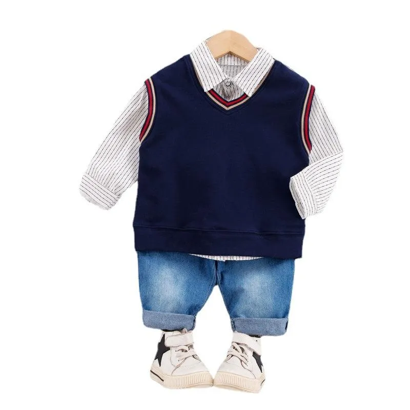 Boys shirt knitted sweater waistcoat vest children's suit set of three