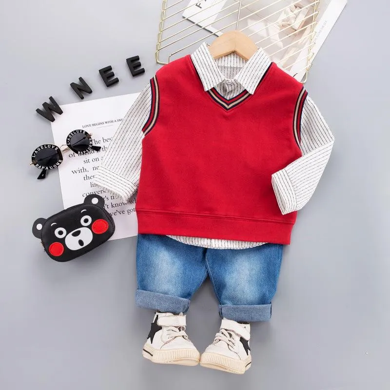 Boys shirt knitted sweater waistcoat vest children's suit set of three