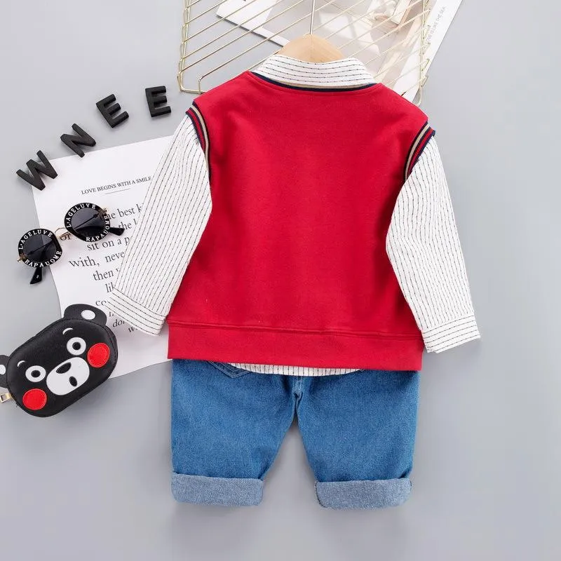 Boys shirt knitted sweater waistcoat vest children's suit set of three