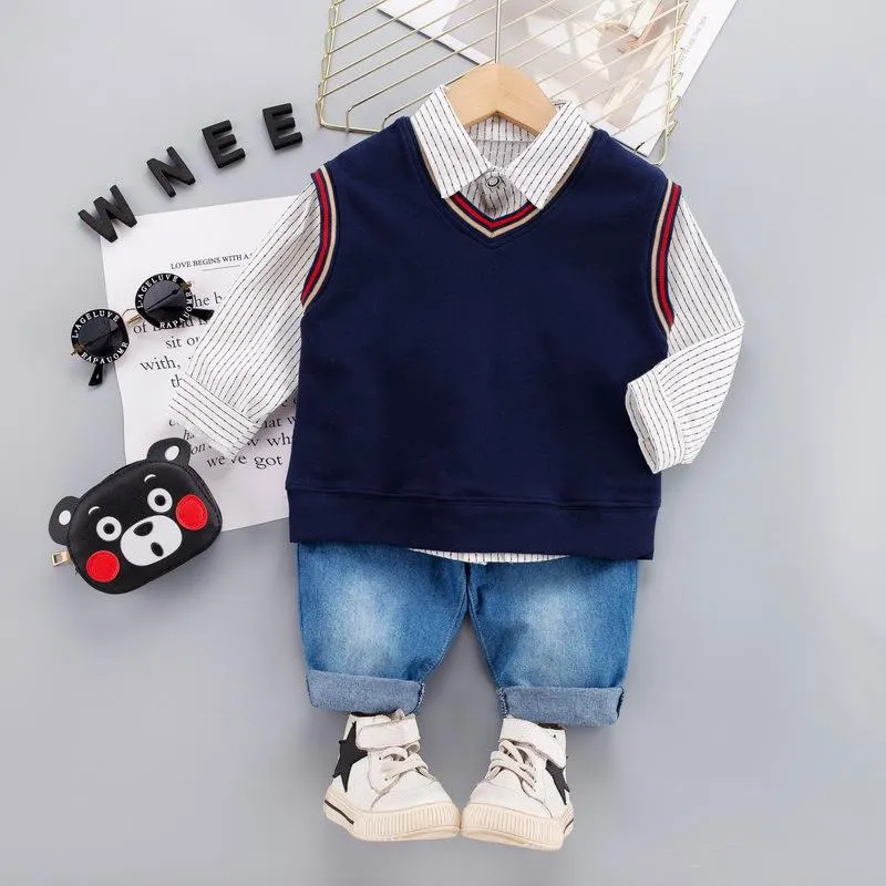 Boys shirt knitted sweater waistcoat vest children's suit set of three