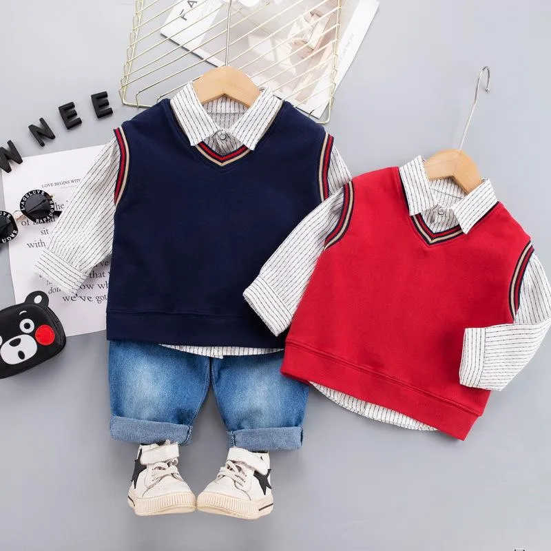 Boys shirt knitted sweater waistcoat vest children's suit set of three