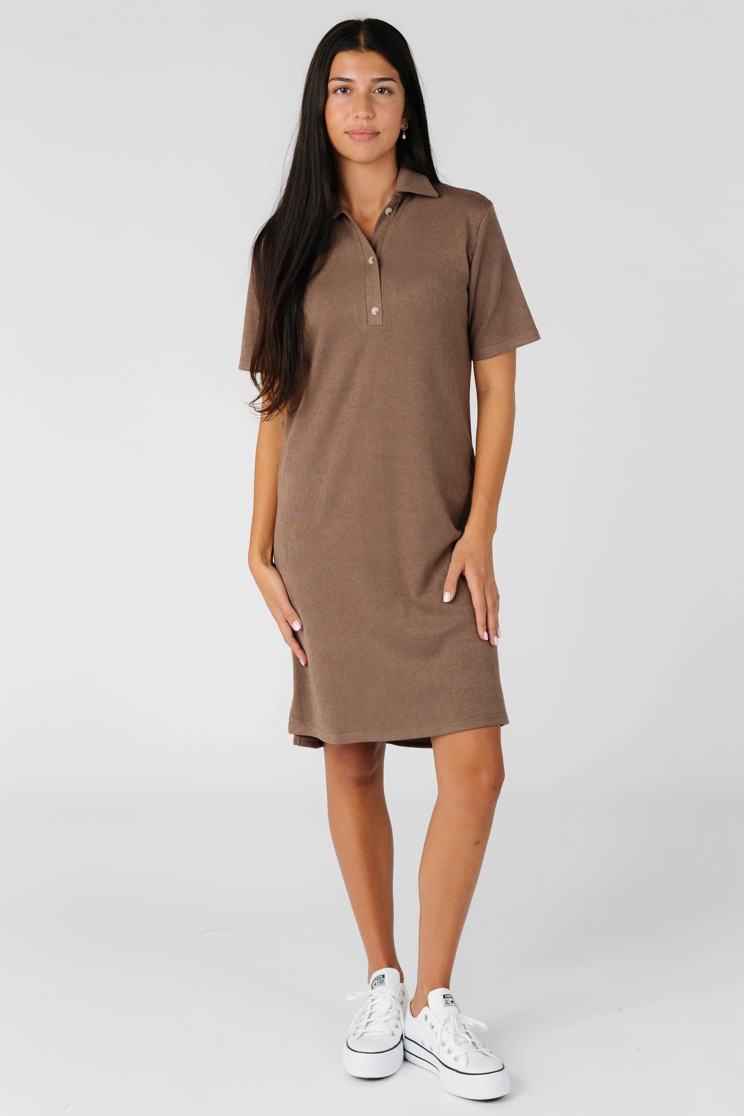 Brass & Roe Collared Knit Dress  - Brown