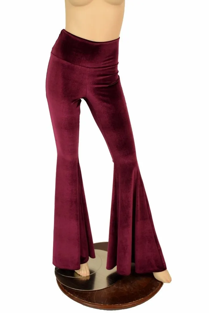 Burgundy Velvet High Waist Solar Flares