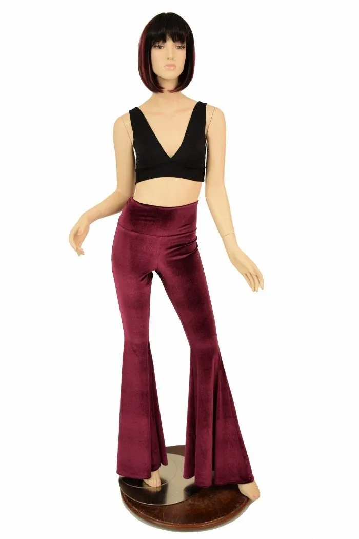 Burgundy Velvet High Waist Solar Flares