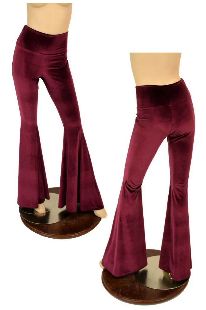 Burgundy Velvet High Waist Solar Flares