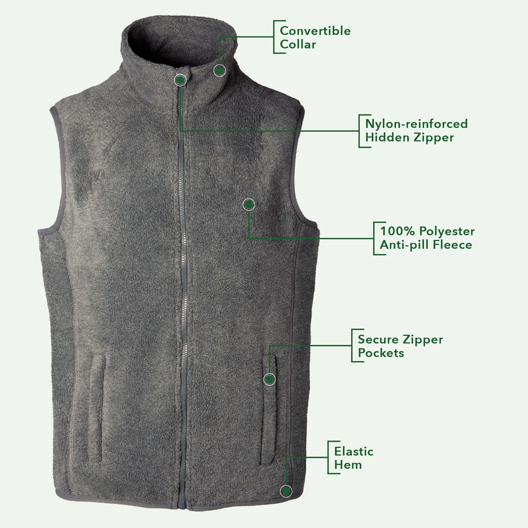 Celtic Clover Knot Embroidered Personalized Fleece Vest- Charcoal