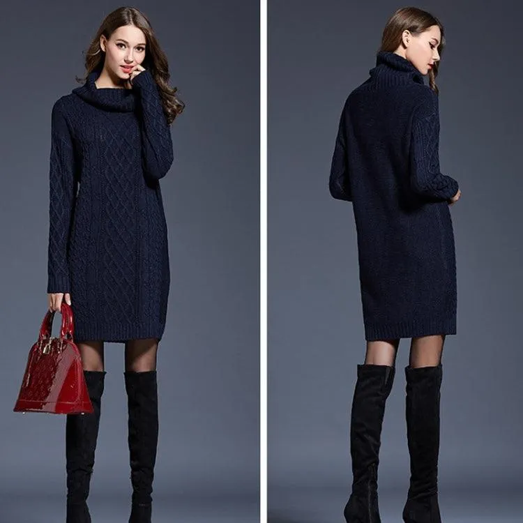 Chic Long Sleeve Turtleneck Knit Dress for Autumn and Winter