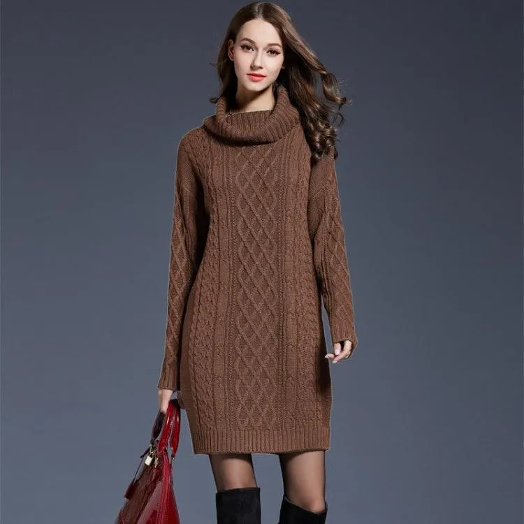 Chic Long Sleeve Turtleneck Knit Dress for Autumn and Winter