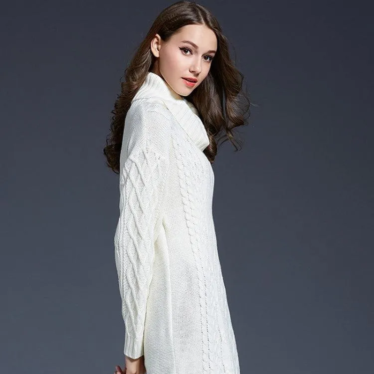 Chic Long Sleeve Turtleneck Knit Dress for Autumn and Winter