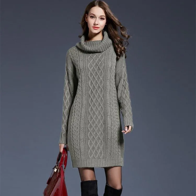 Chic Long Sleeve Turtleneck Knit Dress for Autumn and Winter