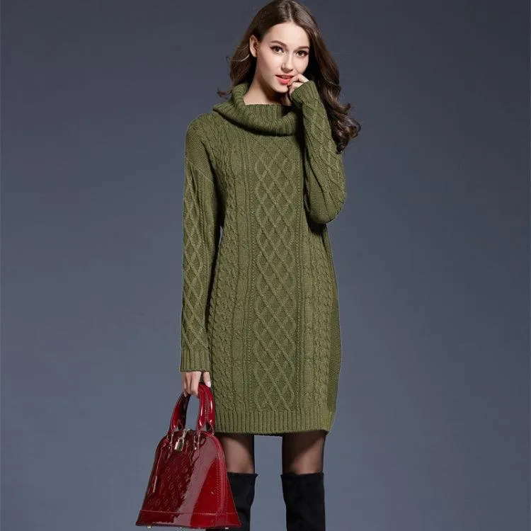 Chic Long Sleeve Turtleneck Knit Dress for Autumn and Winter