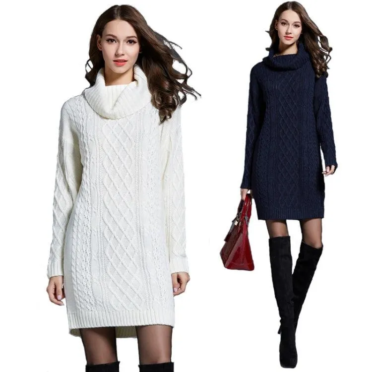 Chic Long Sleeve Turtleneck Knit Dress for Autumn and Winter