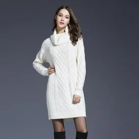 Chic Long Sleeve Turtleneck Knit Dress for Autumn and Winter